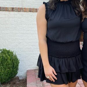 Glam Black Ruffled Collar Top